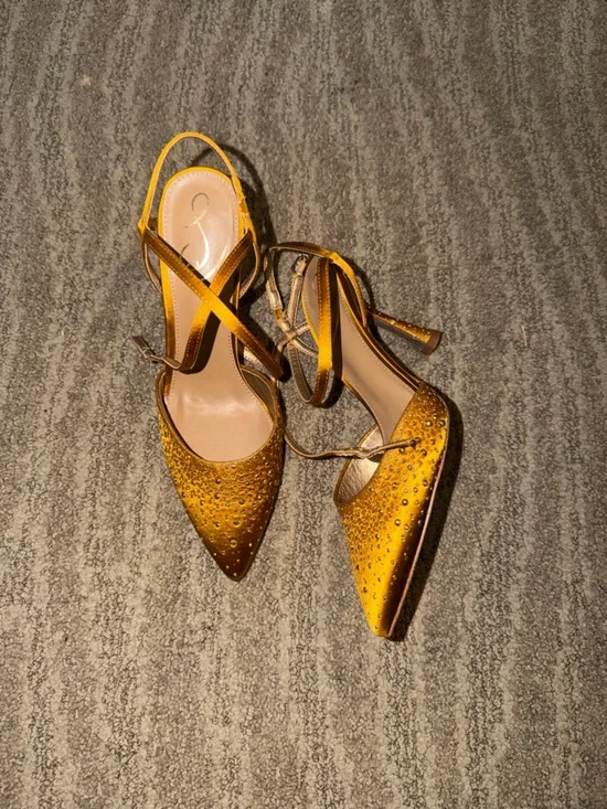 Women’s brand new Sam Edelman hardy heels pumps strappy ankle golden yellow heel - Picture 10 of 12